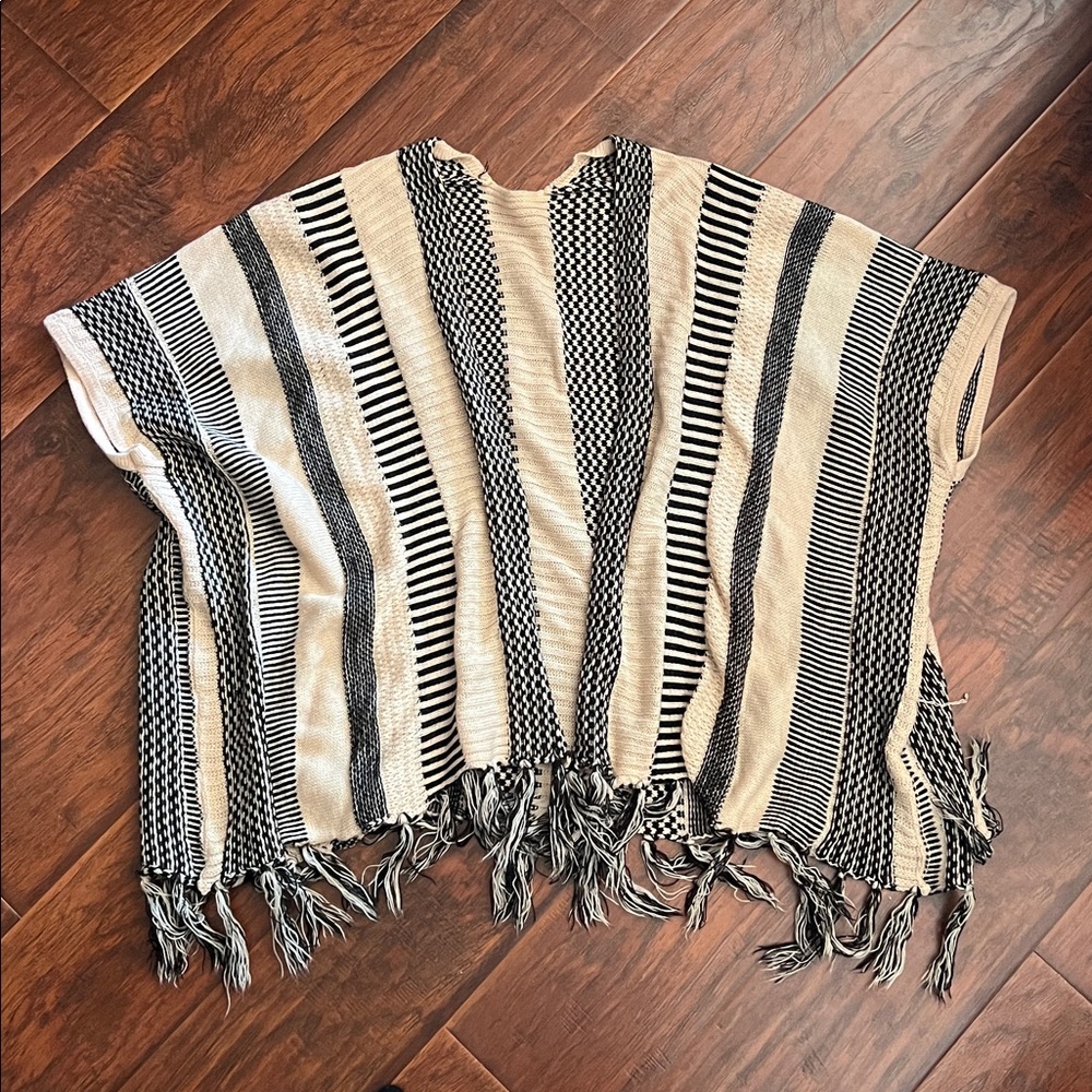 Striped Poncho with Fringe